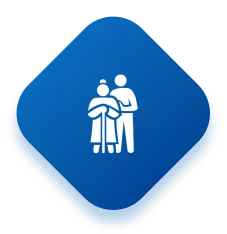 Elderly care icon on blue background