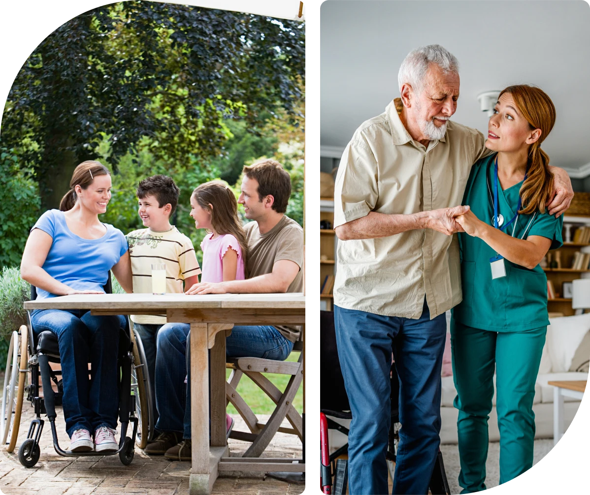 Caregiver supporting elderly man at home