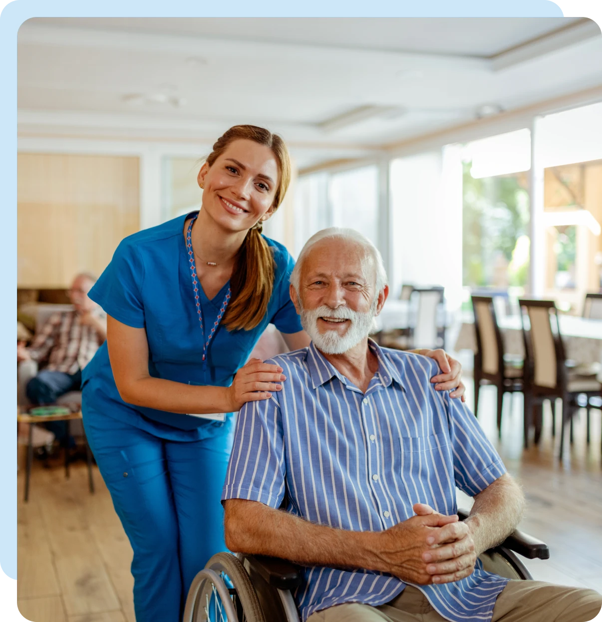 Healthcare worker supporting older gentleman